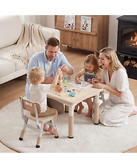 Kinder King Kids Height-Adjustable Table and 2 Chairs Set with 31.5''W Easy-Clean Top