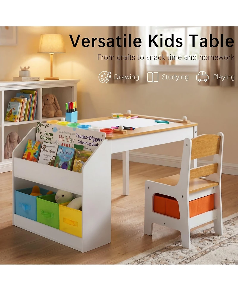 Kinder King 3-in-1 Kids Table and Chair Set with Paper Roll Holder Storage for Art, Crafts, Reading
