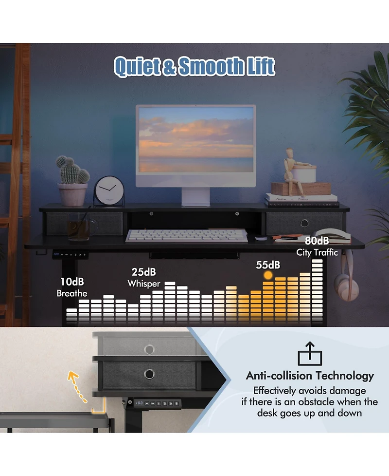 Sugift Height Adjustable Electric Standing Desk with 2 Drawers
