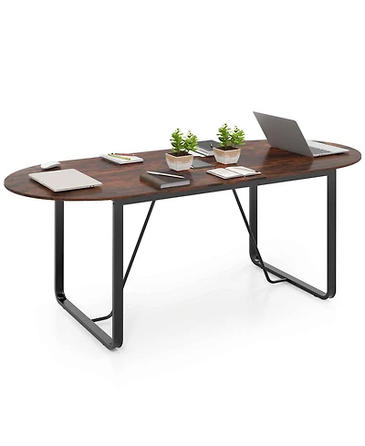 Sugift Executive Table Oval Home Office Table with Cable Management Hole-Rustic Brown
