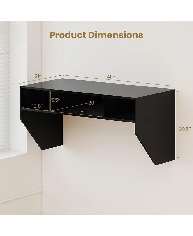 Sugift Wall-Mounted Computer Desk Floating Laptop Desk with 3 Storage Compartments