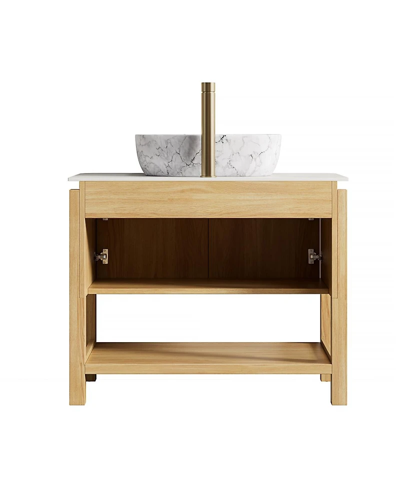 Sillysis Modern Bathroom Vanity with Fluted Solid Wood Doors, Carrara Sintered Stone Top