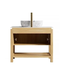 Sillysis Modern Bathroom Vanity with Fluted Solid Wood Doors, Carrara Sintered Stone Top