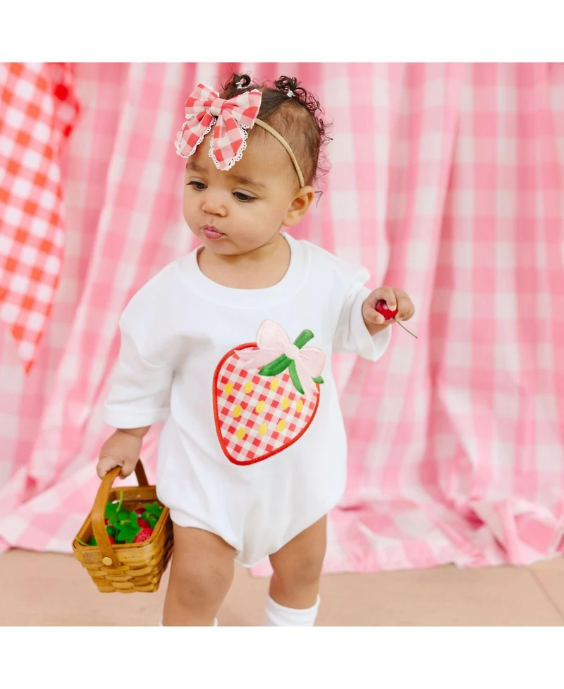 Sweet Wink Baby Girls Strawberry Patchwork Short Sleeve Romper