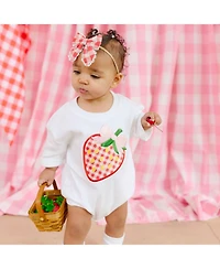 Sweet Wink Baby Girls Strawberry Patchwork Short Sleeve Romper