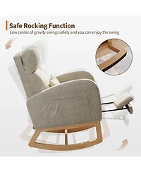gaomon Linen Rocking Chair with Footrest, Modern Nursery Glider Chair with Side Pockets and Pillow, Rocker Chair for Living Room Bedroom Nursing Room