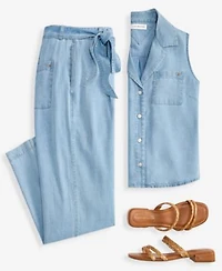 Tommy Hilfiger Womens Chambray Collared Sleeveless Shirt Tapered Pants