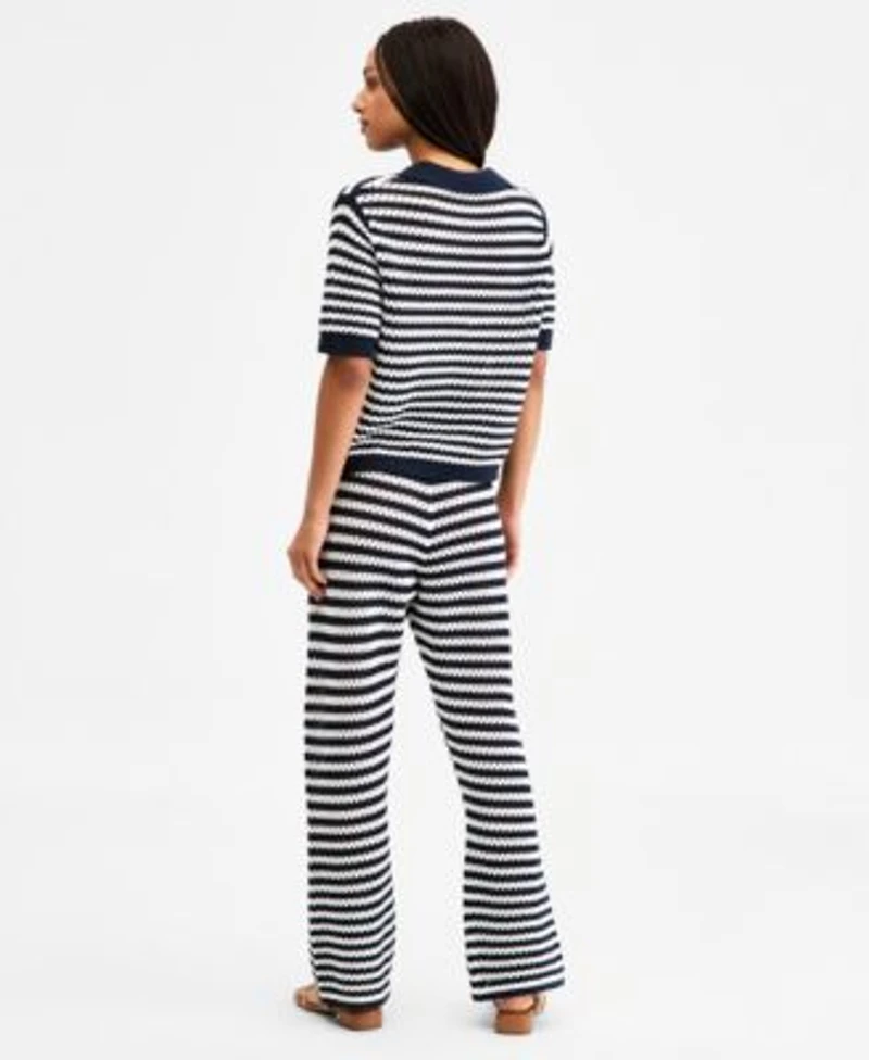 Tommy Hilfiger Womens Crochet Short Sleeve Cardigan Pants