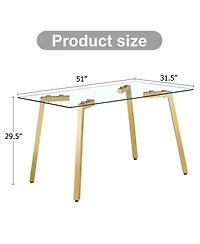 Streamdale Furniture Modern minimalist rectangular glass dining table with golden metal legs.
