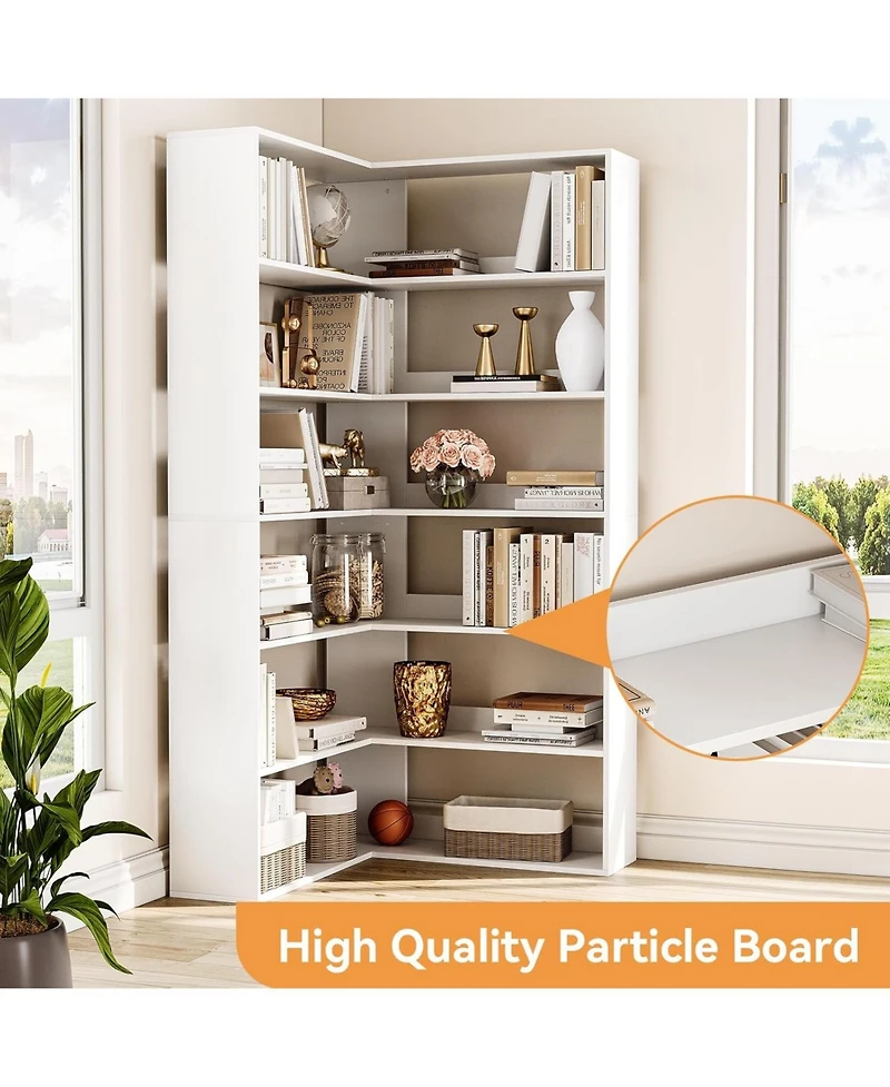 gaomon 70.9" 6-Tier L-Shaped Corner Bookshelf with Baffles, Tall Storage and Display Rack