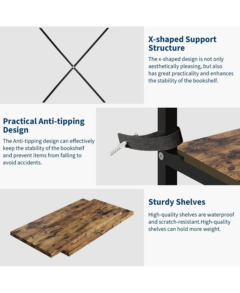 gaomon Triple Wide 4-Tier Industrial Bookshelf with 11 Open Display Shelves, Metal Frame