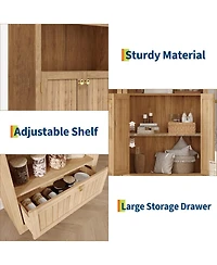 gaomon 71" Tall Arched Pantry Cabinet, 6-Tier Freestanding Bookshelf with Drawer and Anti-Tip