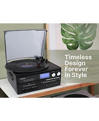 Victor Cosmopolitan 8-in-1 Bluetooth Turntable Music Center with Cd and Cassette Player and Radio