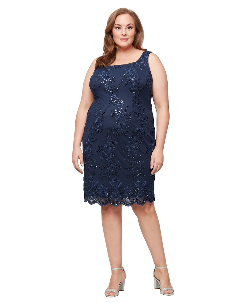 Alex Evenings Plus 3/4-Length Sleeve Jacket and Midi Dress, 2-Piece Set