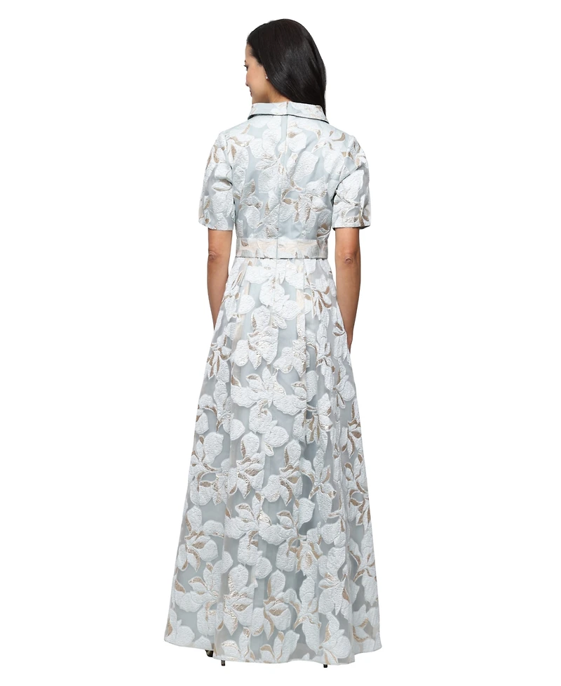 Alex Evenings Petite Short-Sleeve V-Neck Ball Gown