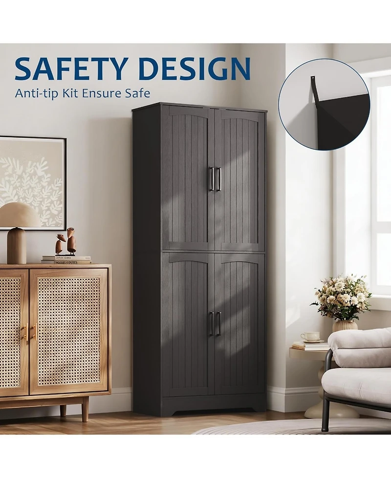 gaomon Farmhouse Kitchen Pantry Cabinet, 71" Tall Wood Storage Cabinet with 4 Doors & Adjustable Shelves, Freestanding Cupboard for Dining Room