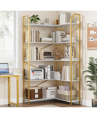gaomon 72" Tall 5-Tier Industrial L-Shaped Corner Bookshelf