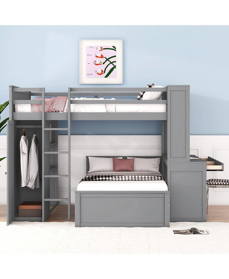 Streamdale Furniture Loft Bed With Twin Bed, Shelves, Desk