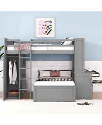 Streamdale Furniture Loft Bed With Twin Bed, Shelves, Desk