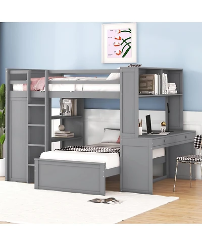 Streamdale Furniture Loft Bed With Twin Bed, Shelves, Desk