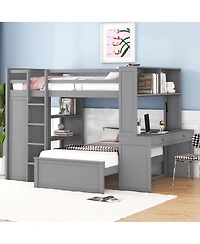 Streamdale Furniture Loft Bed With Twin Bed, Shelves, Desk
