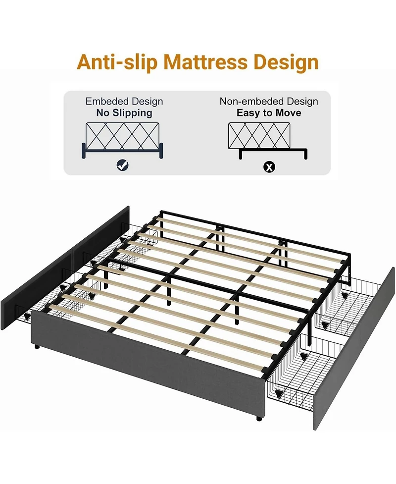 gaomon Full Bed Frame with 4 Storage Drawers, Platform Design with Wood Slats Support