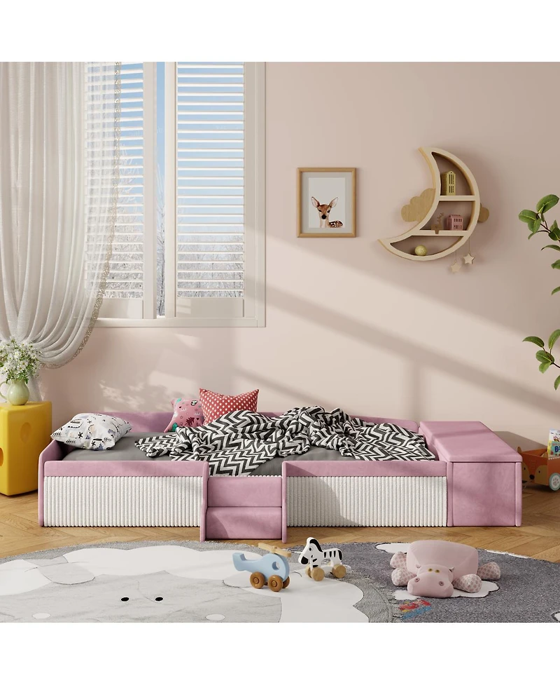 Streamdale Furniture Twin Daybed with Stairs and Storage Ottoman
