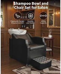 gaomon Shampoo Bowl and Chair Set,Backwash Hair Washing Station with Ceramic Shampoo Bowl Sink and Footrest,Load Weight 450 Lbs,for Barbershop.