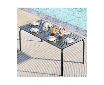 gaomon 6-8 Person Rectangular Aluminum Patio Dining Table with Umbrella Hole