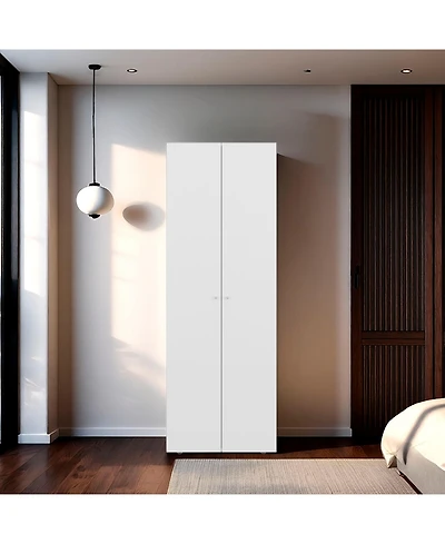 Flynama Armoire 66.9 Inch High 2 Doors 2 Shelves Bedroom Storage Cabinet with Hanging Rod