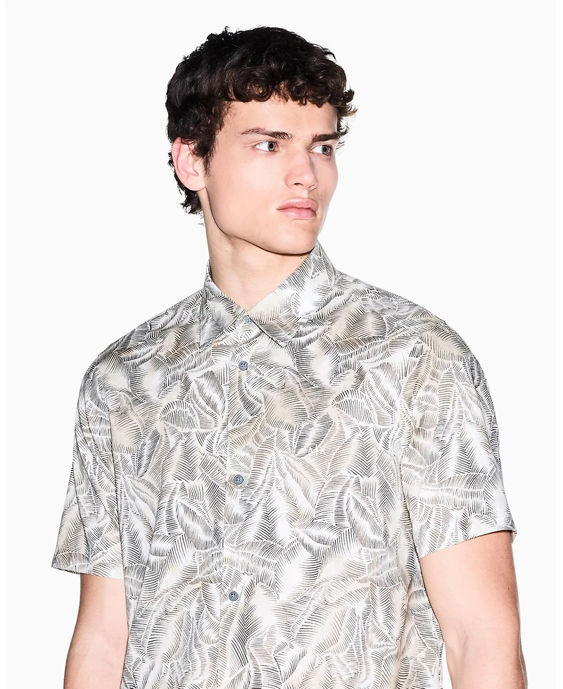 A|X Armani Exchange Men's Ibiza X Cotton Leaf Print Button Down Shirt