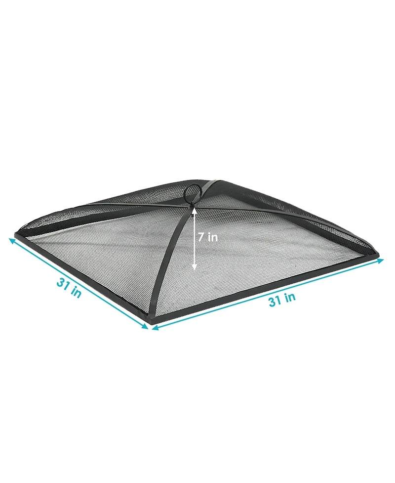 Outdoor Heavy-Duty Steel Mesh Square Easy-Opening Camp Fire Pit Spark Screen Lid