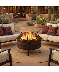 Outdoor Camping or Backyard Large Round Cauldron Fire Pit Bowl with Log Poker and Spark Screen - 29"