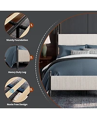gaomon Queen Upholstered Bed Frame with Velvet Headboard, Corduroy Platform, Wood Slats Support