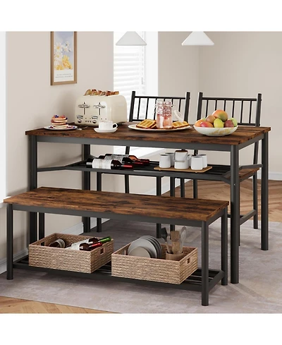 gaomon Dining Table Set for 4, Kitchen and 2 Chairs with Storage Bench, 47.2" Rectangular Wine Racket