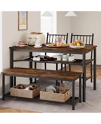 gaomon Dining Table Set for 4, Kitchen and 2 Chairs with Storage Bench, 47.2" Rectangular Wine Racket