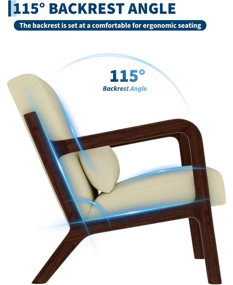 gaomon Solid Wood Accent Armchair with Corduroy Upholstery and Removable Lumbar Pillow