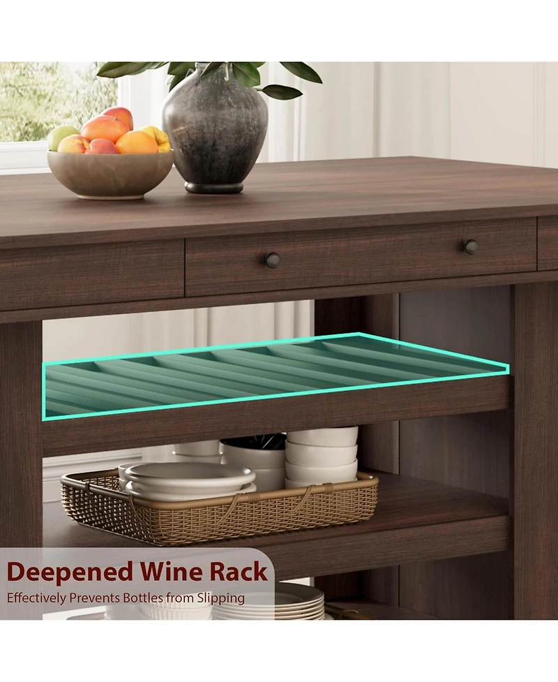 gaomon Counter Height Dining Table with 2 Drawers, 36" Farmhouse Wooden Large Bar Kitchen Table with Wine Rack and 3 Shelves, Rectangular, Thick Frame
