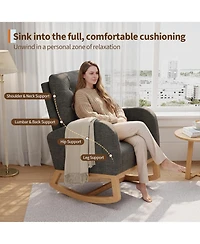 gaomon Nursery Rocking Chair,Linen Fabric Upholstery,Sturdy Wooden Legs and High Backrest,Comfortable Glider Rocking Chair for Living Room