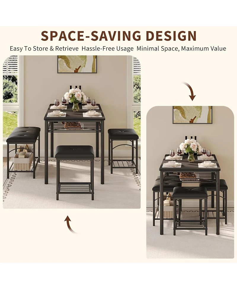 gaomon Dining Table Set for 4 with Upholstered Benches and 2 Stools, Small Kitchen Table Chairs Set of 4 for Apartment, Studio