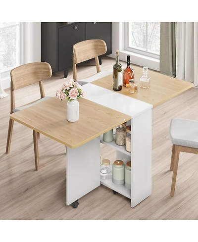 gaomon Folding 4-Person Farmhouse Dining Table with Storage and Wheels