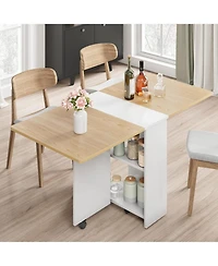 gaomon Folding 4-Person Farmhouse Dining Table with Storage and Wheels