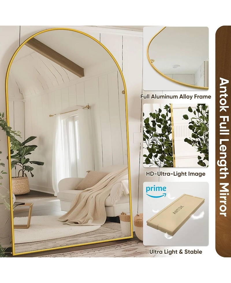 Antok Full Length Mirror, 78"x38" Floor Mirror, Arch Floor Standing Mirror Freestanding Arch Full Body with Stand for Bedroom