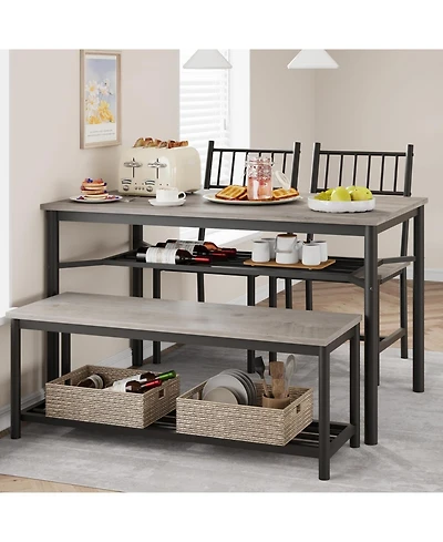 gaomon Dining Table Set for 4, Kitchen Table and 2 Chairs with Storage Bench, 47.2" Rectangular Kitchen Table Set with Wine Racket