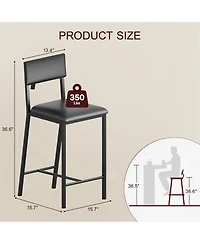 gaomon Bar Seating Set of 2 Pu Leather Upholstered Curved Backrest Metal Bar Stool