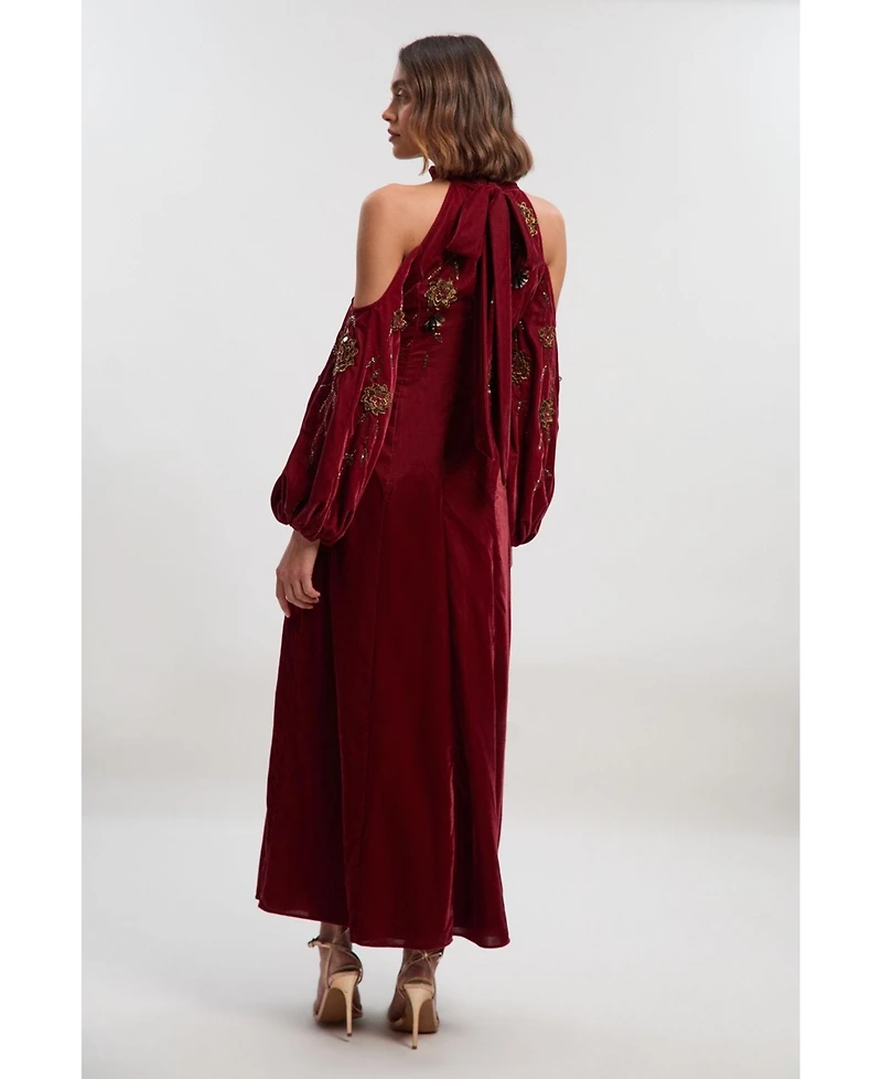 Karen Millen Women's Embroidered High Neck Maxi Dress