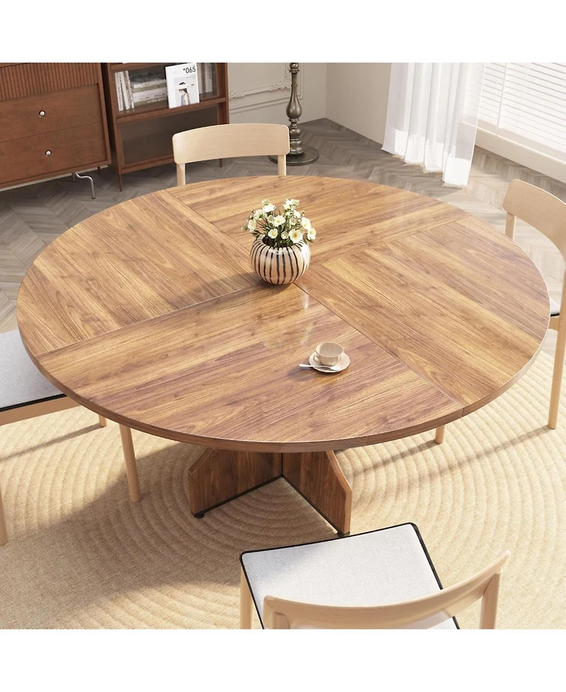 gaomon 47 in Farmhouse Round Dining Table for 4-6 People, Wooden Circle Kitchen Table, Rustic Circular Breakfast Nook Furniture for Apartment