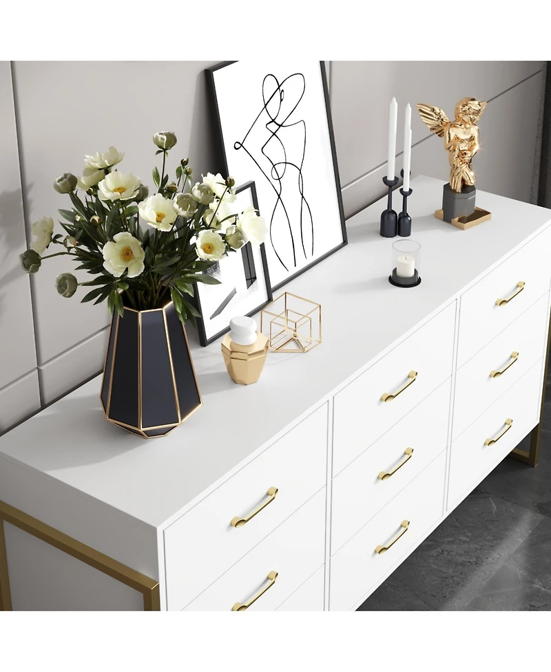 Famapy Wood 9 Big Drawers Dresser with Metal Frame Legs