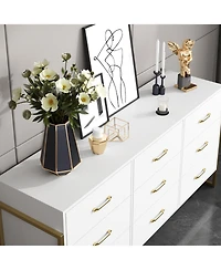 Famapy Wood 9 Big Drawers Dresser with Metal Frame Legs