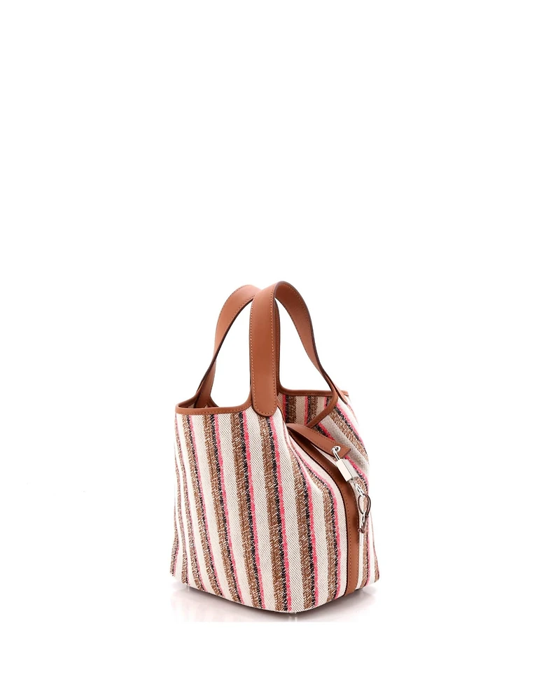 Pre-Owned HERMES Pm Couverture Lignes Picotin Lock Bag Embroidered Canvas and Swift